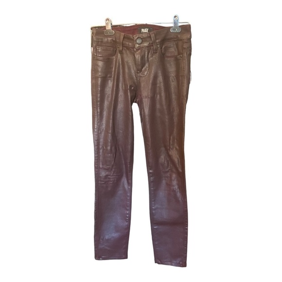 PAIGE Ultra Skinny Rayon Blend Verdugo Oxblood Burgundy Coated Sheen Sz 26 - Picture 3 of 10